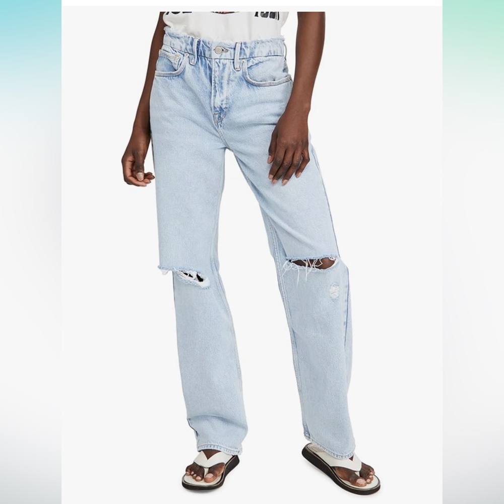 Good American Light Wash Straight Leg Ripped Jeans